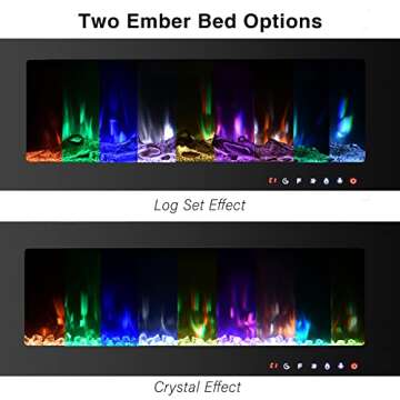 50 Inch Electric Fireplace Inserts, Quiet Wall Mounted Fireplace, Led Fireplace for Living Room, Recessed Electric Fireplace, Linear Fireplace, Logs & Crystal, 750/1500W