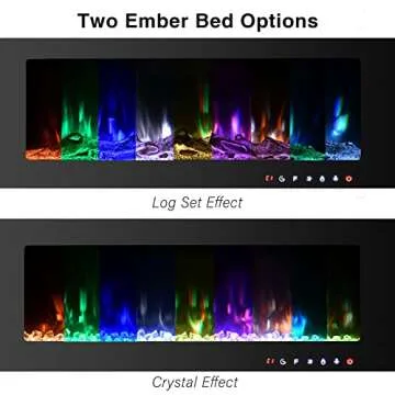 50 Inch Electric Fireplace Inserts, Quiet Wall Mounted Fireplace, Led Fireplace for Living Room, Recessed Electric Fireplace, Linear Fireplace, Logs & Crystal, 750/1500W