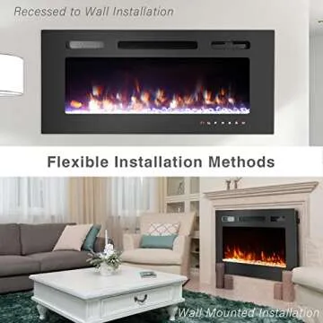 50 Inch Electric Fireplace Inserts, Quiet Wall Mounted Fireplace, Led Fireplace for Living Room, Recessed Electric Fireplace, Linear Fireplace, Logs & Crystal, 750/1500W