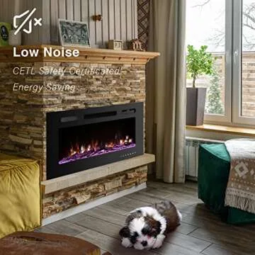 50 Inch Electric Fireplace Inserts, Quiet Wall Mounted Fireplace, Led Fireplace for Living Room, Recessed Electric Fireplace, Linear Fireplace, Logs & Crystal, 750/1500W