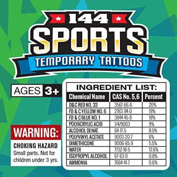 ArtCreativity Sports Temporary Tattoos for Kids -Pack of 144 Individual Kids Tattoos Non-Toxic 2 Inc...
