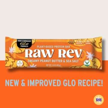 Creamy Peanut Butter & Sea Salt "New & Improved Glo" Vegan Protein Bars, 13g Protein with Only 2g of Sugar, Pack of 12