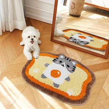 Cute Toast Bath Mat for Bathroom Cartoon Cat Bathroom Rug Non Slip Bathroom Door Mat Soft Microfiber Shower Rugs Absorbent Bathtub Rug Home Decor Carpet,19.7x25.6in