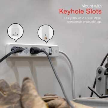 GE 6-Outlet Surge Protector, 2 Pack, 10 Ft Extension Cord, Power Strip, 800 Joules, Flat Plug, Twist-to-Close Safety Covers, Protected Indicator Light, UL Listed, White, 46862