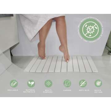 Maatted Home Large Stone Bath Mat, Quick Drying Shower Mat, Anti-Slip Diatomaceous Earth Mat, Dog Pet Bowl Mat, Fast Drying Dish Mat, Rollable and Foldable Bath Mat, White Bath Mat (30”X20” Cloud)