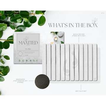 Maatted Home Large Stone Bath Mat, Quick Drying Shower Mat, Anti-Slip Diatomaceous Earth Mat, Dog Pet Bowl Mat, Fast Drying Dish Mat, Rollable and Foldable Bath Mat, White Bath Mat (30”X20” Cloud)