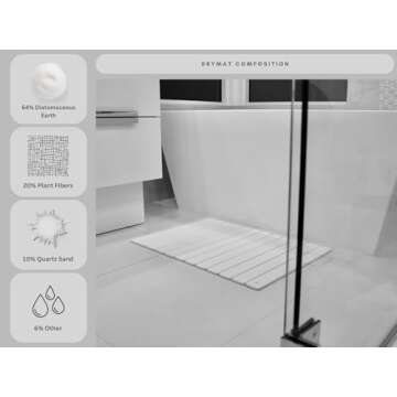 Maatted Home Large Stone Bath Mat, Quick Drying Shower Mat, Anti-Slip Diatomaceous Earth Mat, Dog Pet Bowl Mat, Fast Drying Dish Mat, Rollable and Foldable Bath Mat, White Bath Mat (30”X20” Cloud)