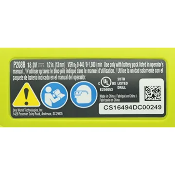 Ryobi P208 One+ 18V Lithium Drill/Driver Power Tool