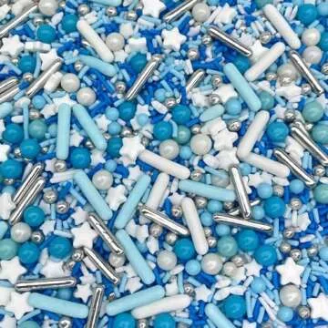 Manvscakes Sprinkles- Edible Cake and Cupcake Sprinkles with Assorted Shapes and Sizes for Parties, Metallic Sprinkle Mix for Cookies, Ice Cream, Cake and Cupcake Decorating, 4 oz, Blue sprinkles