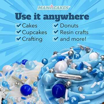 Manvscakes Sprinkles- Edible Cake and Cupcake Sprinkles with Assorted Shapes and Sizes for Parties, Metallic Sprinkle Mix for Cookies, Ice Cream, Cake and Cupcake Decorating, 4 oz, Blue sprinkles
