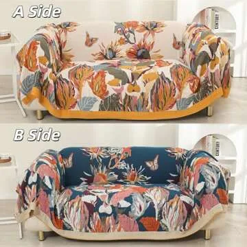 Boho Cotton Throw Blanket - Large Soft All-Season Blanket, Lightweight Blanket with Rustic Floral Design for Bed and Couch, Suitable for Living Room and Farmhouse Decor