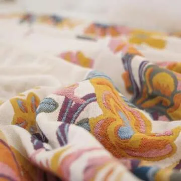 Boho Cotton Throw Blanket - Large Soft All-Season Blanket, Lightweight Blanket with Rustic Floral Design for Bed and Couch, Suitable for Living Room and Farmhouse Decor