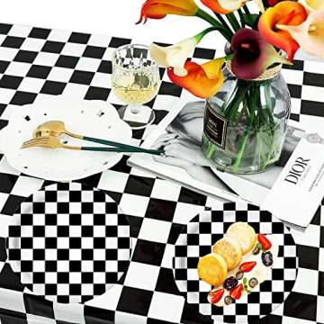 HSPAIDYP 40 Pcs Black & White Checkered Party Supplies - Racing Themed Paper Plates, 7" Dessert Plat...