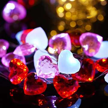 BOHON Red White Pink Heart String Lights Battery Operated, 10 ft 30 LEDs 3D Heart Lights, Twinkle Fa...