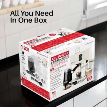 EspressoWorks 19-Bar Espresso, Latte and Cappuccino Maker 10-Piece Set - Brew Cappuccino and Latte with One Button - Espresso Machine with Milk Steamer 1250W - Coffee Gifts (Black)