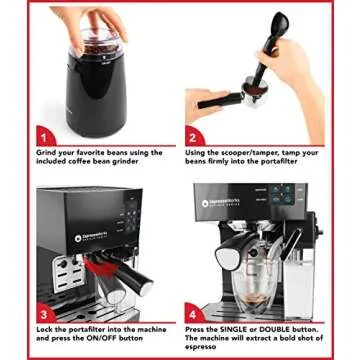 EspressoWorks 19-Bar Espresso, Latte and Cappuccino Maker 10-Piece Set - Brew Cappuccino and Latte with One Button - Espresso Machine with Milk Steamer 1250W - Coffee Gifts (Black)