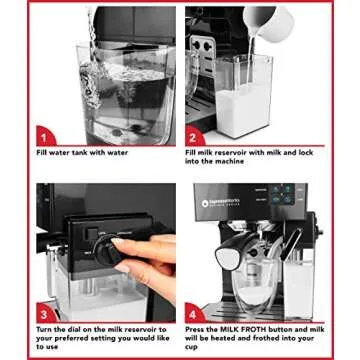 EspressoWorks 19-Bar Espresso, Latte and Cappuccino Maker 10-Piece Set - Brew Cappuccino and Latte with One Button - Espresso Machine with Milk Steamer 1250W - Coffee Gifts (Black)