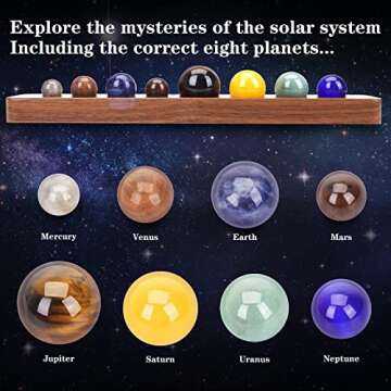 8 Planets Handmade Natural Gemstone Solar System Model Set Office Desk Home Decorations Celestial Creative Gift for Kids, Men, Women