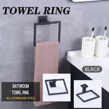 GERZWY Modern Black Towel Holder SUS304 Stainless Steel Towel Hanger Towel Ring for Bathroom Lavator...