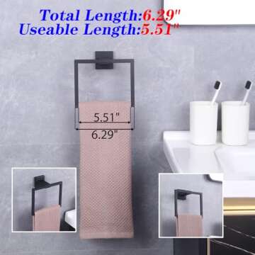 GERZWY Modern Black Towel Holder SUS304 Stainless Steel Towel Hanger Towel Ring for Bathroom Lavatory Wall Mount Contemporary Style JG1906-BK