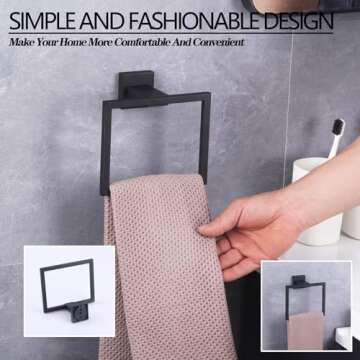 GERZWY Modern Black Towel Holder SUS304 Stainless Steel Towel Hanger Towel Ring for Bathroom Lavatory Wall Mount Contemporary Style JG1906-BK