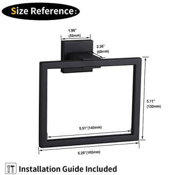 GERZWY Modern Black Towel Holder SUS304 Stainless Steel Towel Hanger Towel Ring for Bathroom Lavatory Wall Mount Contemporary Style JG1906-BK