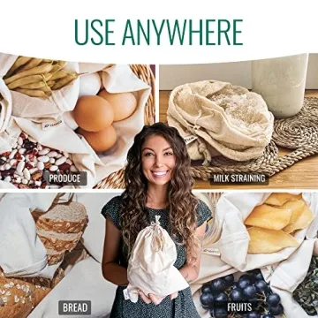 LEAFICO Organic Cotton Produce Bags - Eco-Friendly Storage Bags