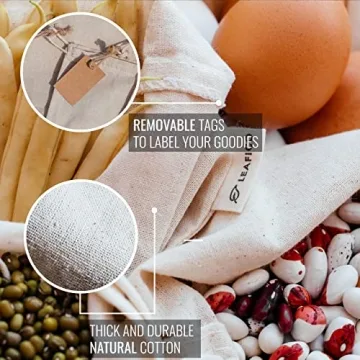 LEAFICO Organic Cotton Produce Bags - Eco-Friendly Storage Bags