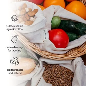 LEAFICO Organic Cotton Produce Bags - Eco-Friendly Storage Bags