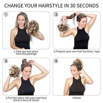 Messy Bun Hair Piece Hair Bun Thick Updo Scrunchies Hair Extensions Ponytail Hair Pieces for Women Girls Brown Mix Bleach Blonde