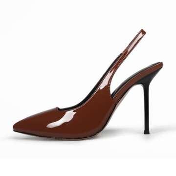 Wetviro Women's Pointed Toe Slingback Heels Brown Patent Leather High Stiletto Heels Pumps Dress Shoes for Women