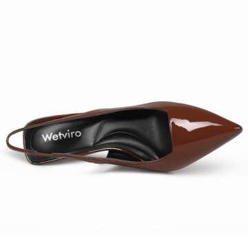 Wetviro Women's Pointed Toe Slingback Heels Brown Patent Leather High Stiletto Heels Pumps Dress Shoes for Women