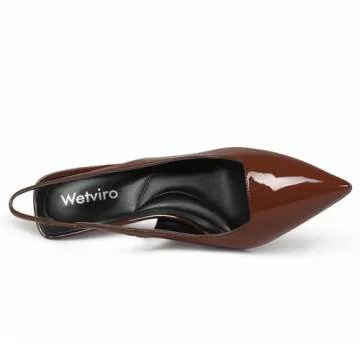 Wetviro Women's Pointed Toe Slingback Heels Brown Patent Leather High Stiletto Heels Pumps Dress Shoes for Women