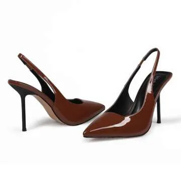 Wetviro Women's Pointed Toe Slingback Heels Brown Patent Leather High Stiletto Heels Pumps Dress Shoes for Women