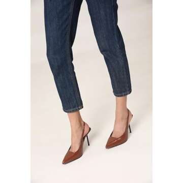 Wetviro Women's Pointed Toe Slingback Heels Brown Patent Leather High Stiletto Heels Pumps Dress Shoes for Women