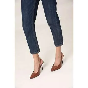 Wetviro Women's Pointed Toe Slingback Heels Brown Patent Leather High Stiletto Heels Pumps Dress Shoes for Women