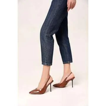 Wetviro Women's Pointed Toe Slingback Heels Brown Patent Leather High Stiletto Heels Pumps Dress Shoes for Women