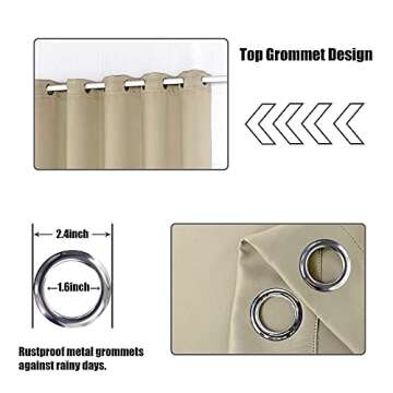BONZER Waterproof Outdoor Curtains for Patio Gazebo Pergola Balcony - Thermal Insulated Sunlight Blocking Grommet Blackout Curtains for Bedroom Living Room,1 Panel, 100W x 84L inch, Cream