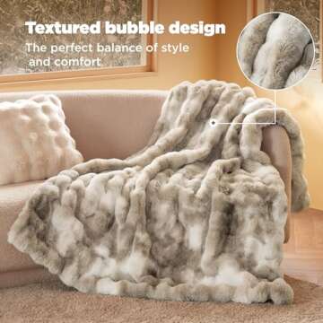 Bedsure Faux Fur Blanket - Soft & Fluffy, Bubble Blanket for Couch, Sofa, Bed - Fuzzy, Cozy, Plush, Thick & Warm for Winter, Christmas Decor Gifts for Women, Beige, 50x70 inches