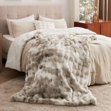 Bedsure Faux Fur Blanket - Soft & Fluffy, Bubble Blanket for Couch, Sofa, Bed - Fuzzy, Cozy, Plush, Thick & Warm for Winter, Christmas Decor Gifts for Women, Beige, 50x70 inches