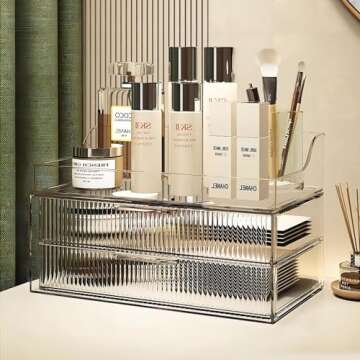 DASITON Clear Dustproof Two layers Storage Box,Makeup Brush Holder,Large Capacity Desktop Storage Bo...