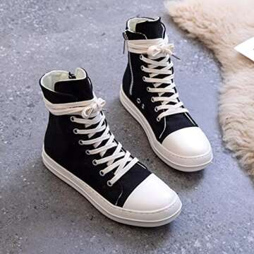 GSLMOLN Womens Canvas Sneakers High Top Lace Up Leather Shoes Fashion Casual Walking Comfortable Black/Canvas Size 7.5