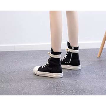 GSLMOLN Womens Canvas Sneakers High Top Lace Up Leather Shoes Fashion Casual Walking Comfortable Black/Canvas Size 7.5