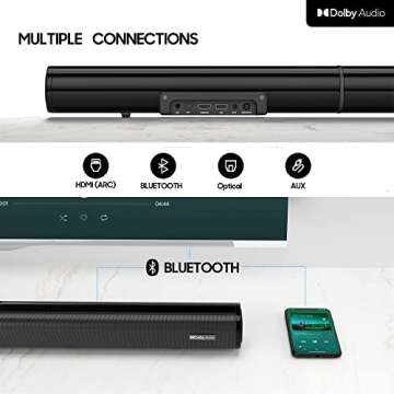 PHEANOO Sound Bar Compatible with【Dolby】, 2.1 CH Soundbar with Subwoofer, HDMI(ARC)/Bluetooth 5.0/Optical/AUX Connectivity – D6
