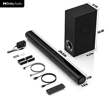 PHEANOO Sound Bar Compatible with【Dolby】, 2.1 CH Soundbar with Subwoofer, HDMI(ARC)/Bluetooth 5.0/Optical/AUX Connectivity – D6
