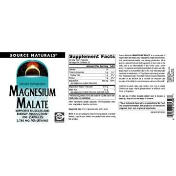 Source Naturals Magnesium Malate, Supports Muscles and Energy Production*, 3750 MG - 200 Capsules