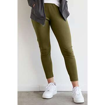 Fair Indigo Women's 100% Organic Pima Cotton Leggings - Ankle Length, 26" Inseam, Olive