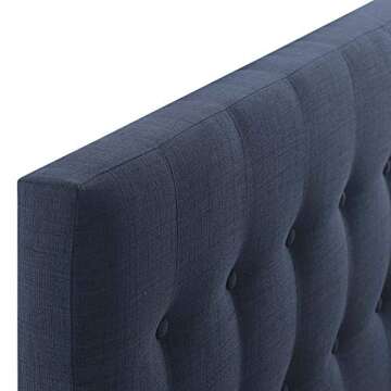 Modway Emily Tufted Button Linen Fabric Upholstered Twin Headboard in Navy