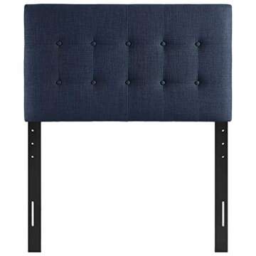Modway Emily Tufted Button Linen Fabric Upholstered Twin Headboard in Navy