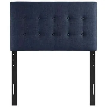Modway Emily Tufted Button Linen Fabric Upholstered Twin Headboard in Navy